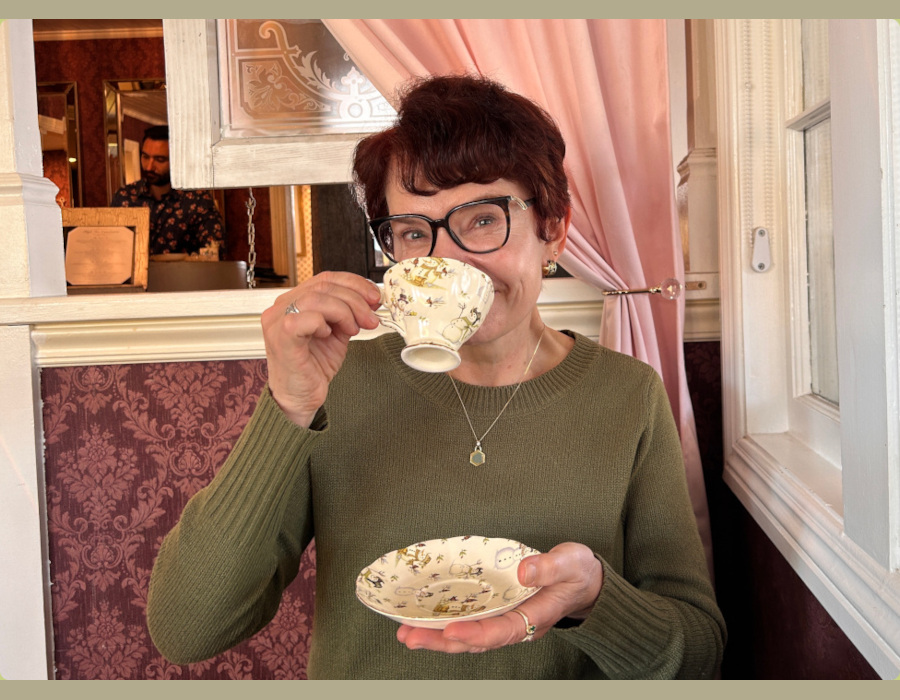 Maria with a cup of tea